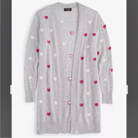 Charter Club Cashmere Heart-Embroidered Long Open Cardigan In Grey Combo Size XS - Picture 4 of 9